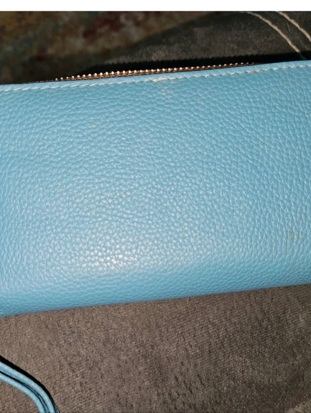 Dana Buchman Blue & Brown Wristlet/ Wallet w/ Animal Print Lining Zip Closure